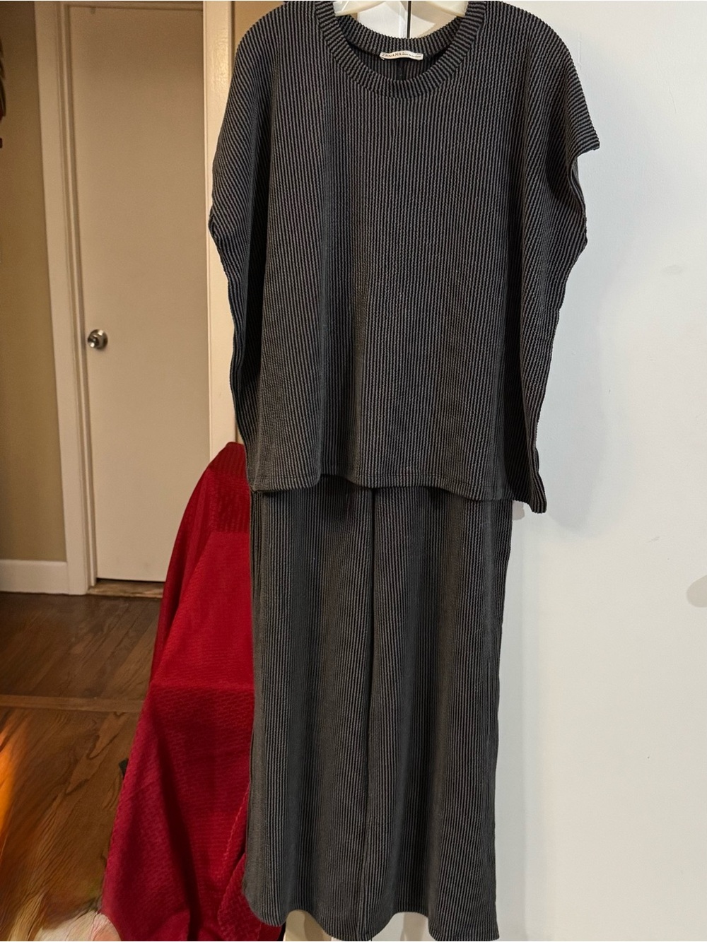 Zenana Ribbed Knit Two-Piece Set in Charcoal Gray